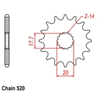 Front Sprocket Alternate Pitch Standard Gearing 14 Tooth 520 PITCH