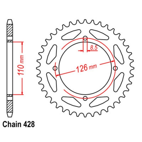 44T 428P Rear Sprocket Steel for Kawasaki  KLX150BF (KLX150F) 2015 to 2022