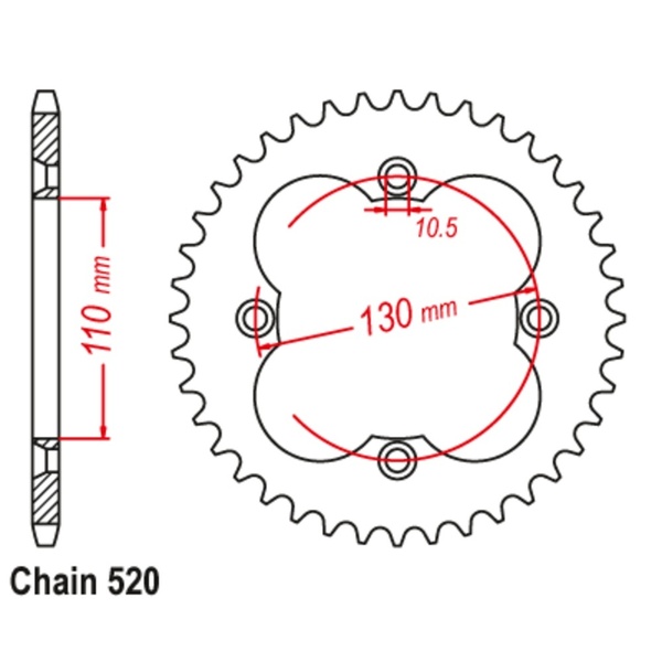 38T 520P Supersprox Steel Rear Sprocket for Honda TRX250R 1986 to 1989