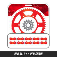 Chain and Alloy Sprocket kit | Red Alloy Rear Sprocket | 13/49T