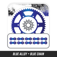 Chain and Alloy Sprocket kit | Blue Alloy Rear Sprocket | 13/46T
