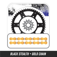 STEALTH Chain and Sprocket Kit | Gold Chain | Black Stealth Rear Sprocket | 13/48T