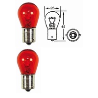 Kit Of Two Indicator Bulbs | 12V 21W Parallel Pin Large Head | Amber Glass Ba15S