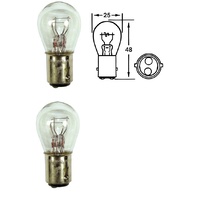Pair 2 Stop Tail Light Bulbs | 12V 21/5W | Standard Offset Bayonet Pins Base
