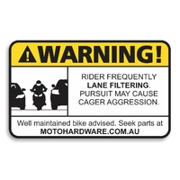 Warning Sticker - Rider Frequently Lane Filtering by Moto Hardware (90x60mm)