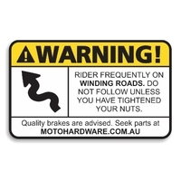 Warning Sticker - Rider Frequently on Winding Roads by Moto Hardware (90x60mm)