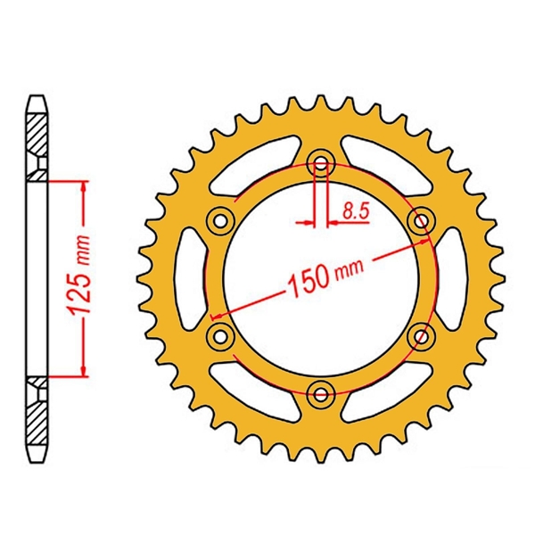 Standard Gearing Rear Sprocket GOLD Alloy 51T