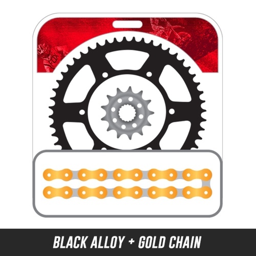 Chain and Alloy Sprocket kit | Black Alloy Rear Sprocket | 13/49T