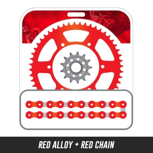 Chain and Alloy Sprocket kit | Red Alloy Rear Sprocket | 13/49T