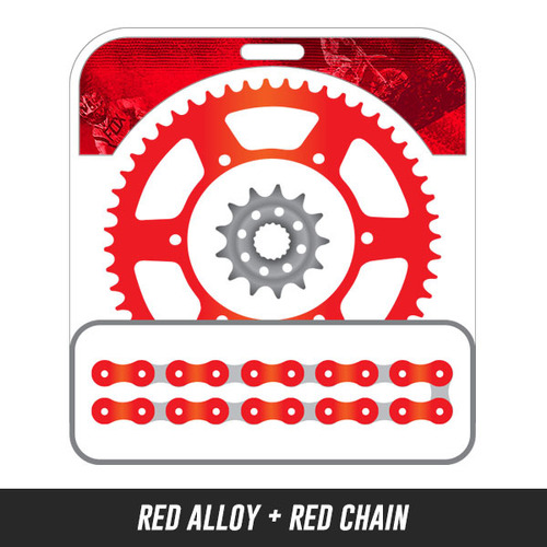 Chain and Alloy Sprocket kit | Red Alloy Rear Sprocket | 13/50T