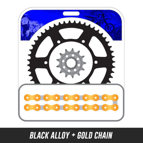 Chain and Alloy Sprocket kit | Black Alloy Rear Sprocket | 14/49T