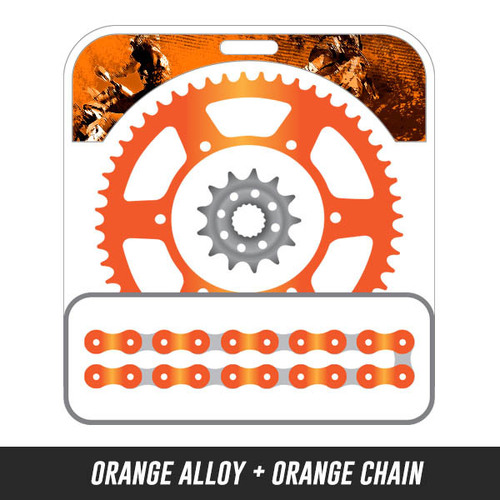 Chain and Alloy Sprocket kit | Orange Alloy Rear Sprocket | 13/48T