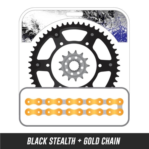 STEALTH Chain and Sprocket Kit | Gold Chain | Black Stealth Rear Sprocket | 13/48T