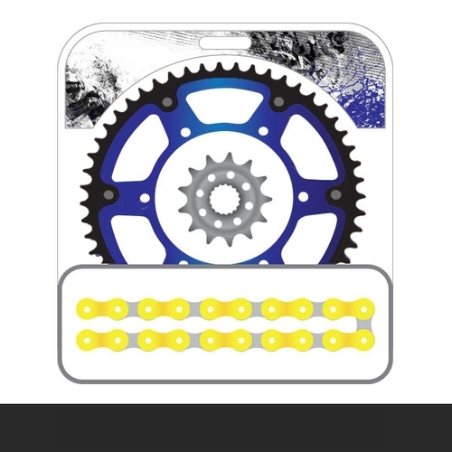 STEALTH Chain and Sprocket Kit | Yellow Chain | Blue Stealth Rear Sprocket | 14/52T