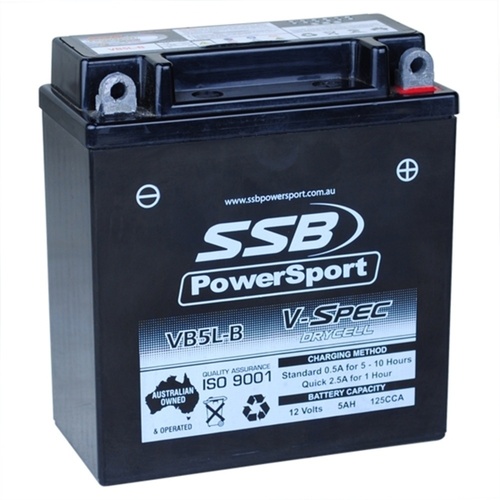 SSB 12V V-Spec Dry Cell AGM 125 CCA Battery 1.9 Kg for Yamaha RD125 1974 to 1976