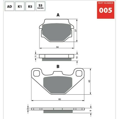 Goldfren Sintered Dual Sport Front Brake Pad  for Kawasaki KX125 1983-1987