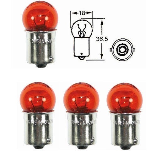 Indicator Bulbs | 12V | 4 Items | 21W, Small Head | Amber Colour Head | Ba15S