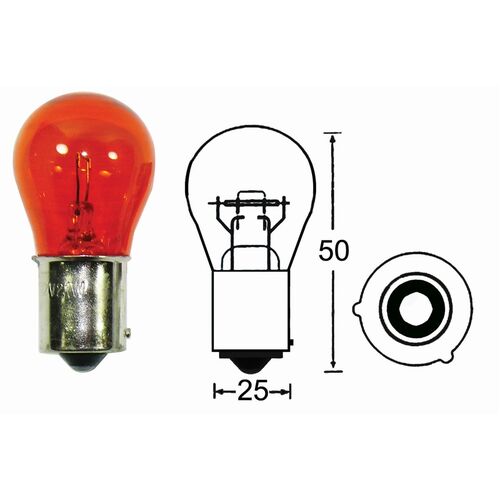 One Indicator bulb 12V 21W amber offset pins