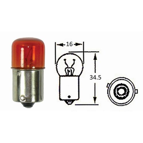 One Indicator bulb small head 12V 10W amber offset pins