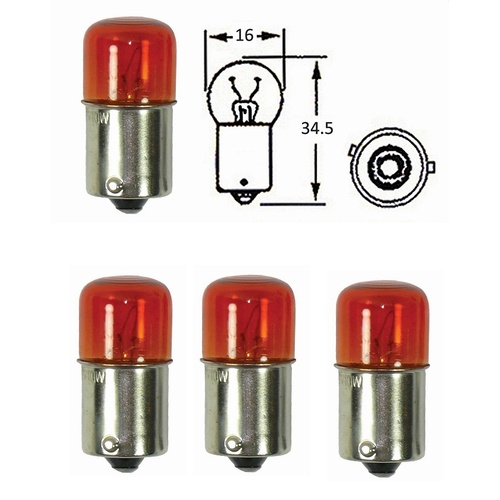 Indicator Bulbs | 12V | 4 Items | 10W, Small Head | Amber