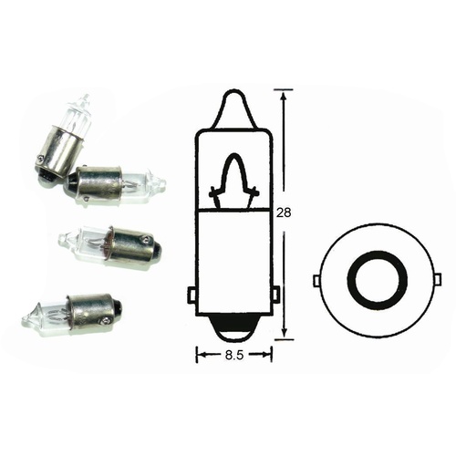 Indicator Bulbs, 12V, 23W, Small Head, Parallel Pin, Clear, 4 Bulbs