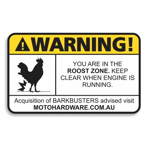 Warning Sticker - Roost Zone Keep Clear by Moto Hardware (90x60mm)