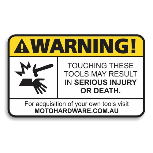 Warning Sticker - Don't Touch Tool Box by Moto Hardware (90x60mm)