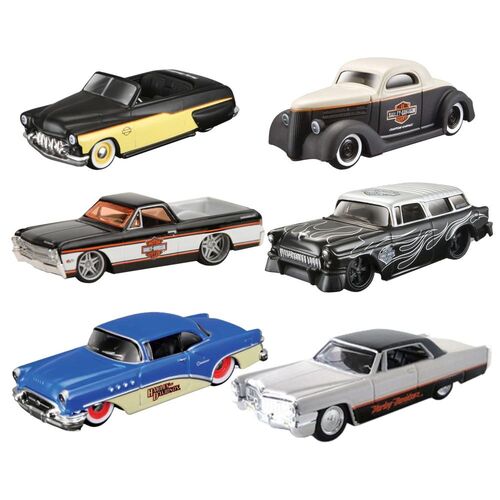 1.64 Harley Davidson Custom Cars (6 Pack) Model Toy