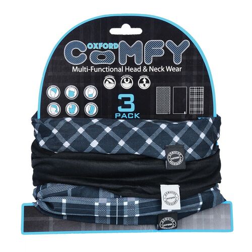 Oxford Comfy Neck Scarf Gaiter Tube Black & White Tartan 3 Pack