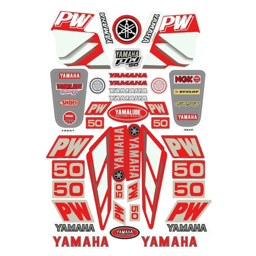 Sticker Kit for Yamaha PW50 1981 to 2022 | Peewee | Red Silver | Pre Cut