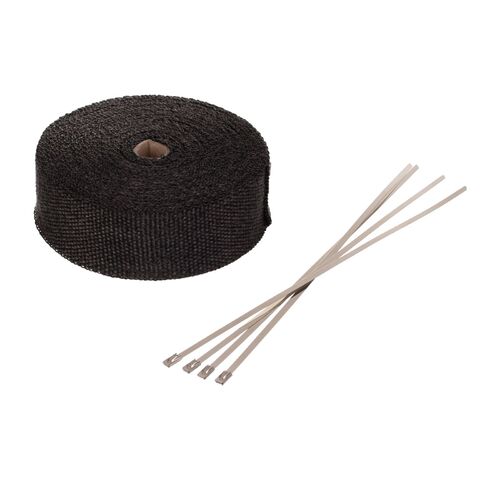 WHITES EXHAUST WRAP -BLACK 50MM x 15M 500C - WITH 4 S/S TIES